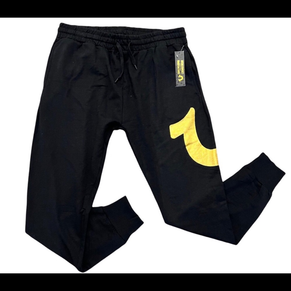 NWT True Religion Loungewear black Joggers with Gold Logo